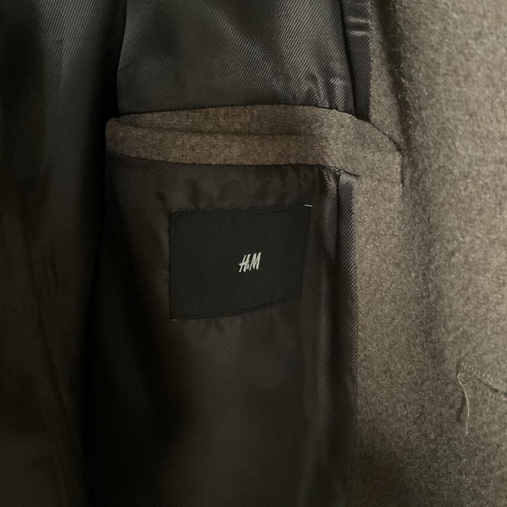 H&M Brown Wool Blend Overcoat Men’s Long Coat Button Front Size XL Classic - Picture 5 of 10